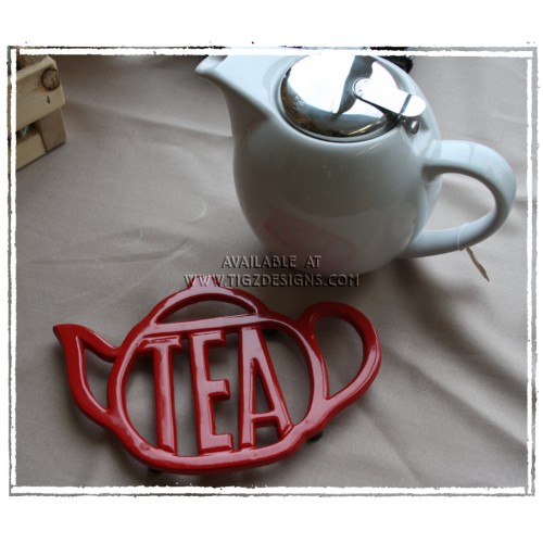 Cast Iron "Tea" Teapot Trivet - Red